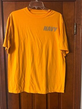 Navy Logo Short Sleeve Tee in Bright Gold